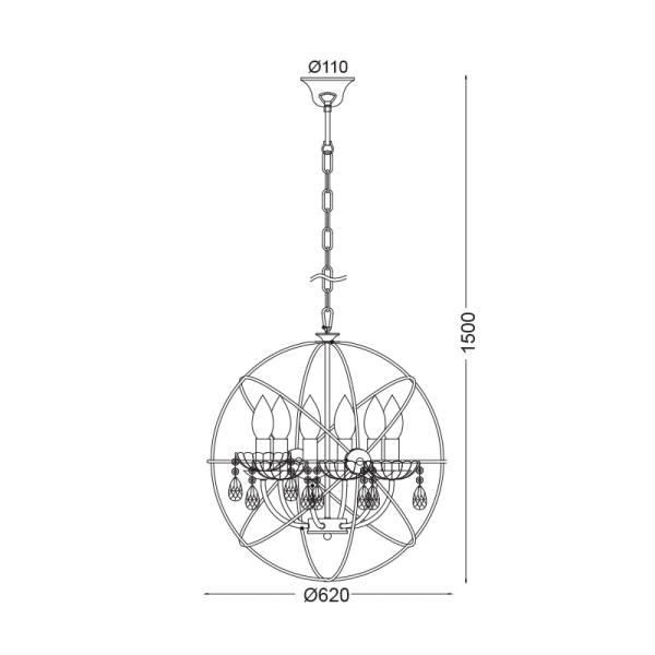 ΚΡΕΜΑΣΤΟ ΦΩΤΙΣΤΙΚΟ 6ΧΕ14 ΜΕΤΑΛΛΙΚΟ ΝΙΚΕΛ ΜΑΤ+ΚΡΥΣΤΑΛΛΑ Φ60ΧΗ150CM CATANIA - Image 2