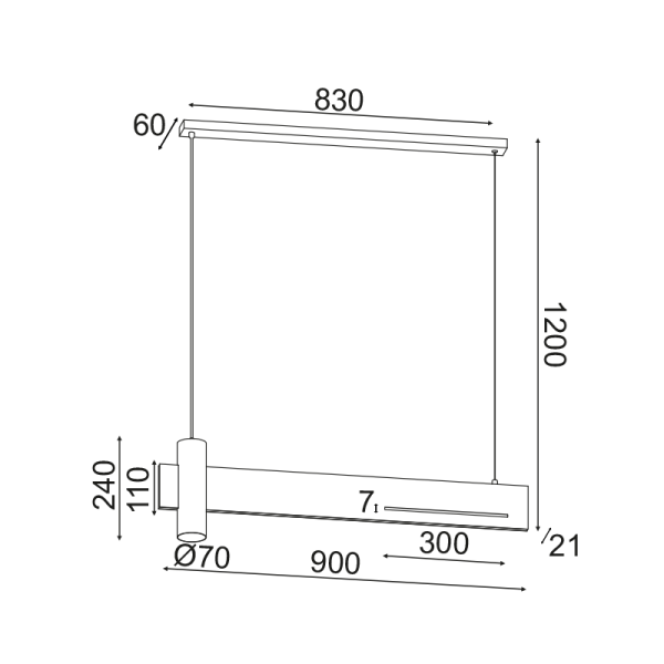 ΚΡΕΜΑΣΤΟ ΦΩΤΙΣΤΙΚΟ LED 1XGU10+ 18W LED 3000K 1440LM ΑΠΟΧΡ.ΜΑΥΡΟΥ ΜΑΡΜΑΡΟΥ ΜΕΤ/ΚΟ 90Χ7ΧΗ120CM LINEA - Image 2