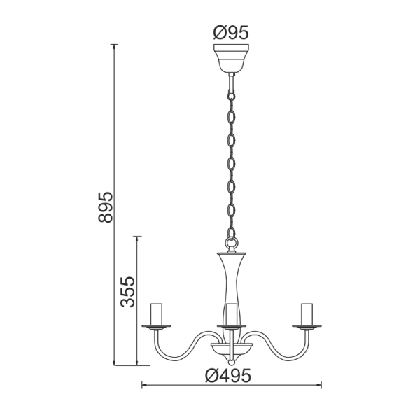 ΚΡΕΜΑΣΤΟ ΦΩΤΙΣΤΙΚΟ 3ΧΕ14 ΜΕΤΑΛΛΙΚΟ ΜΑΥΡΟ Φ49,5ΧΗ89,5CM KNOSSOS - Image 2