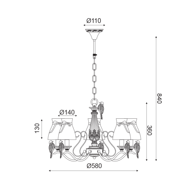 ΚΡΕΜΑΣΤΟ ΦΩΤΙΣΤΙΚΟ 5ΧΕ14 ΜΕΤΑΛ ΛΕΥΚΟ-ΧΡΥΣΟ+ΛΕΥΚΟ ΑΜΠΑΖΟΥΡ Φ58ΧΗ84CM EKAVI - Image 2