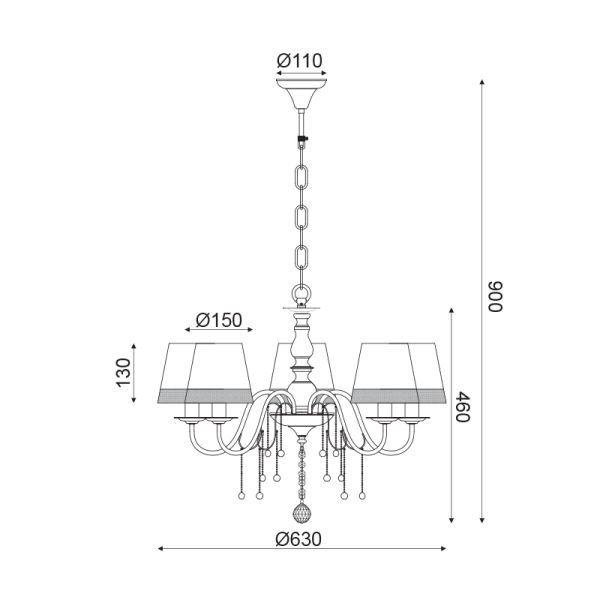 ΚΡΕΜΑΣΤΟ 5ΧΕ14 ΜΕΤΑΛ. ΜΑΥΡΟ+ΑΣΠΡΟΜΑΥΡΟ ΑΜΠΑΖΡ+ΚΡΥΣΤ Φ63ΧΗ95CM MULAN - Image 2