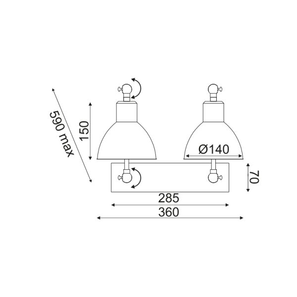 ΕΠΙΤΟΙΧΟ Φ/Σ 2ΧΕ27 ΜΕΤΑΛΛΙΚΟ ΜΑΥΡΟ-ΑΣΗΜΙ ΒΡΑΧΙΟΝΑΣ 39Χ30Χ36C THALASSA - Image 2