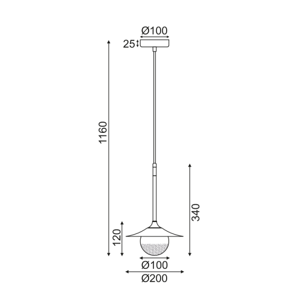 ΚΡΕΜΑΣΤΟ ΦΩΤΙΣΤΙΚΟ 1ΧG9 ΟΡΕΙΧΑΛΚΟ/ΜΑΥΡΟ ΜΕΤ/ΚΟ + ΓΥΑΛΙ D20ΧΗ116CM LAYLA - Image 2