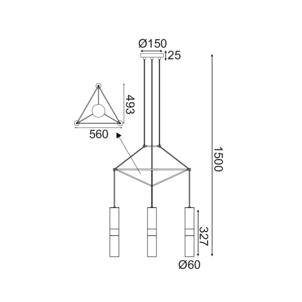 ΚΡΕΜΑΣΤΟ ΦΩΤΙΣΤΙΚΟ 3XGU10 ΟΡΕΙΧΑΛΚΟ ΜΕΤΑΛΛΙΚΟ 56X49XH150CM DA VINCI - Image 2