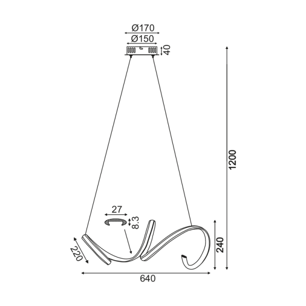 ΚΡΕΜΑΣΤΟ ΦΩΤΙΣΤΙΚΟ LED 40W 3000K 2400LM ΛΕΥΚΟ ΑΛΟΥΜΙΝΙΟ 64X22ΧΗ120CM CLEO - Image 2