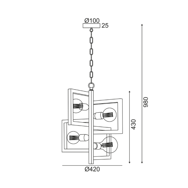 ΚΡΕΜΑΣΤΟ 4ΧΕ27 ΜΑΥΡΟ ΜΕΤΑΛΛΙΚΟ Φ42ΧΗ98CM SIRIUS - Image 2