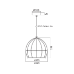 ΜΕΤΑΛΛΙΚΟ ΚΡΕΜΑΣΤΟ ΦΩΤΙΣΤΙΚΟ ΜΑΥΡΟ ΠΛΕΓΜΑ Φ24χΗ23cm PROMETHEUS - Image 2