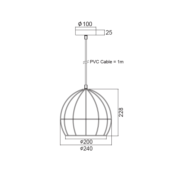 ΜΕΤΑΛΛΙΚΟ ΚΡΕΜΑΣΤΟ ΦΩΤΙΣΤΙΚΟ ΜΑΥΡΟ ΠΛΕΓΜΑ Φ24χΗ23cm PROMETHEUS - Image 2