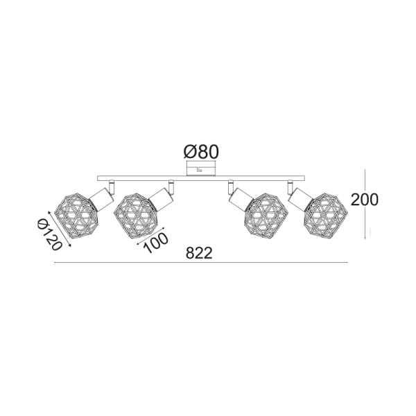 ΣΠΟΤ IIII 4XE14 ΧΑΛΚΙΝΟ ΠΛΕΓΜΑ 68X12,5X19,5CM ALADDIN - Image 2