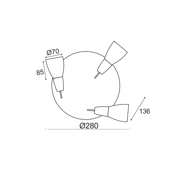 ΣΠΟΤ ΙΙI ΡΟΖΕΤΑ ΓΥΑΛΙ ΝΙΚΕΛ ΜΑΤ 3Χ40W E14 KAMET - Image 2