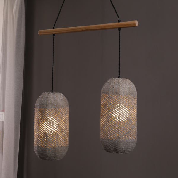 ΚΡΕΜΑΣΤΟ ΦΩΤΙΣΤΙΚΟ 2ΧΕ27 RATTAN+ΞΥΛΟ 60X20XH120CM COCONUT - Image 2