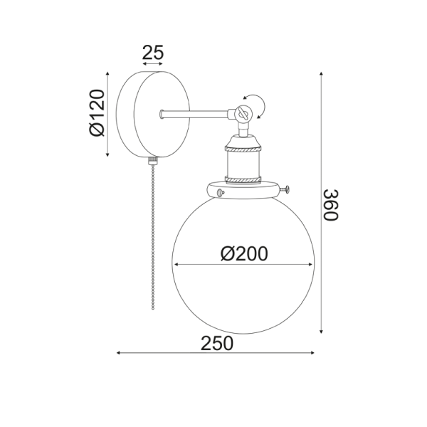 ΕΠΙΤΟΙΧΟ Φ/Σ 1ΧΕ27 ΜΑΥΡΟ ΜΕΤΑΛΛΟ+ΓΥΑΛΙ Φ20ΧΗ38CM TARO - Image 2