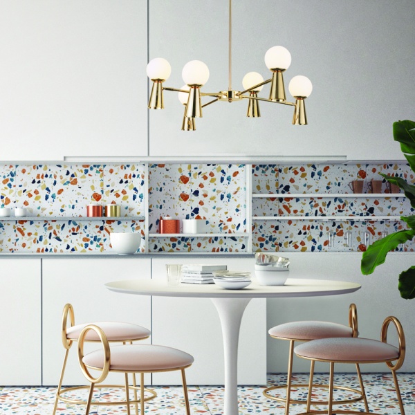 ΚΡΕΜΑΣΤΟ ΦΩΤΙΣΤΙΚΟ 6xG9+6xGU10 KIMOLOS ΧΡΥΣΟ ΜΕΤ/ΚΟ + ΛΕΥΚΟ ΓΥΑΛΙ Φ72Χ120CM - Image 2