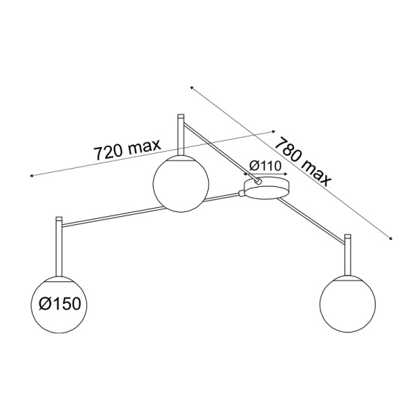 ΟΡΟΦΗΣ Φ/Σ 3xE14 TIRAMOLLA ΜΑΥΡΟ ΜΕΤ/ΚΟ + ΛΕΥΚΟ ΓΥΑΛΙ 78Χ72Χ32CM - Image 2