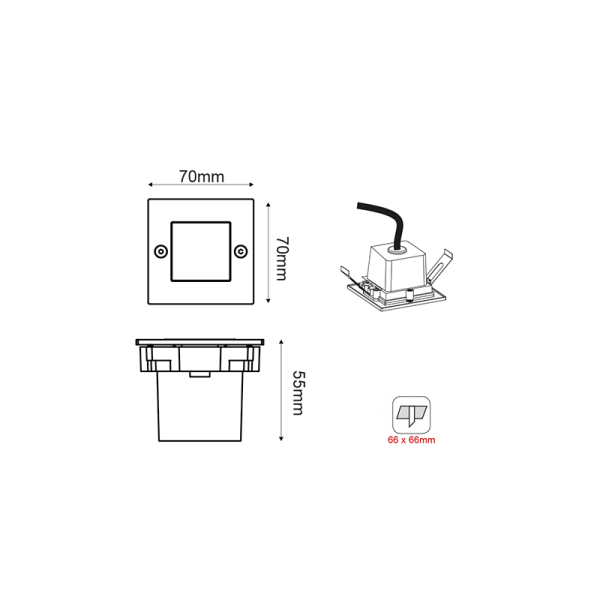 LED STEP LUMINAIRE 70X70 NM 2W 3000K 90Lm 230V IP54 RA80 - Image 2