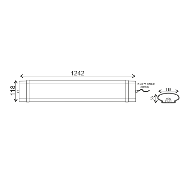LED LUMINAIRE 120W 1242mm 4000K 10800Lm IP66 230VAC PF>0.9 Ra80 - Image 2