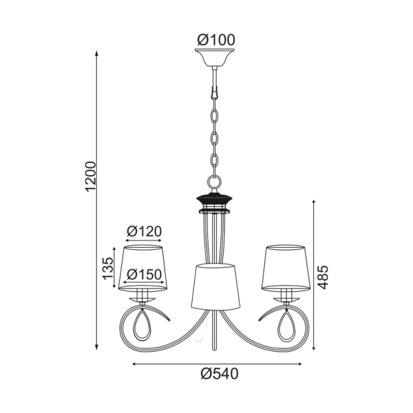 ΚΡΕΜΑΣΤΟ ΦΩΤΙΣΤΙΚΟ 3ΧΕ14 ΜΕΤΑΛ.ΧΡΥΣΟΧΑΛΚΙΝΟ+ΜΑΥΡΟ ΑΜΠΑΖ.Φ54XΗ120CM BASILICO - Image 2