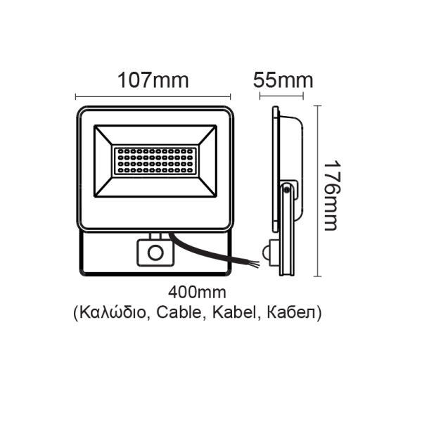 BLACK SENSOR LED SMD FLOOD LUMINAIRE IP66 20W 4000K 2070Lm 230V AC RA80 - Image 2