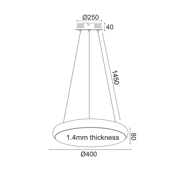 ΚΡΕΜΑΣΤΟ ΦΩΤΙΣΤΙΚΟ LED 32W 2560LM 3000K ΜΑΥΡΟ ΜΕΤ/ΚΟ D40XH140CM KALLISTA - Image 2