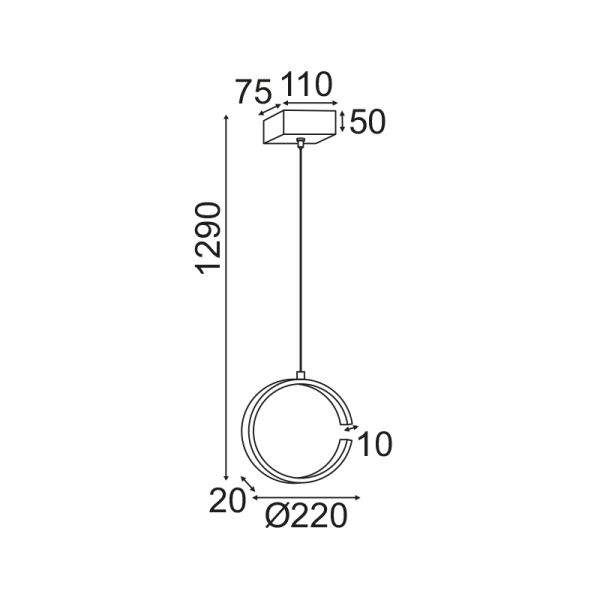 ΚΡΕΜΑΣΤΟ ΦΩΤΙΣΤΙΚΟ LED 8W 3000K 750LM ΜΑΥΡΟ ΜΕΤΑΛΛΙΚΟ 22X11XH129CM EUCLID3 - Image 2