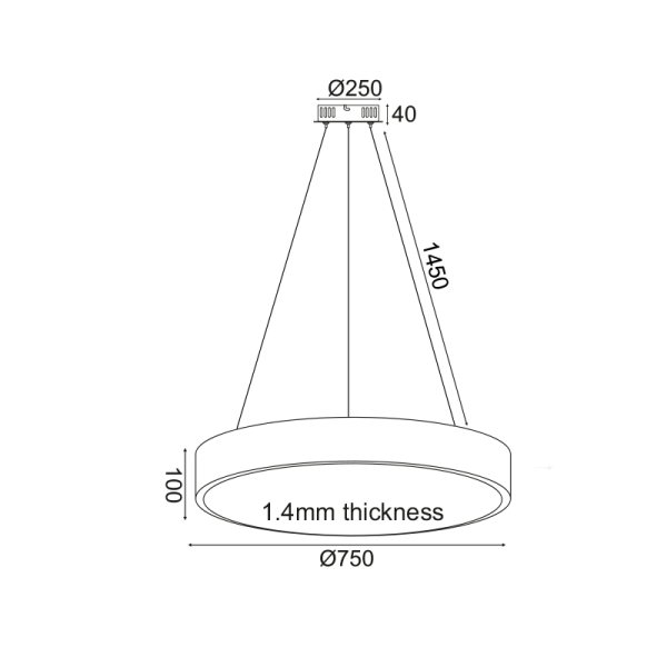 ΚΡΕΜΑΣΤΟ ΦΩΤΙΣΤΙΚΟ LED 60W 4800LM 3000K ΛΕΥΚΟ ΜΕΤ/ΚΟ D75XH130CM OPTIMUS - Image 2