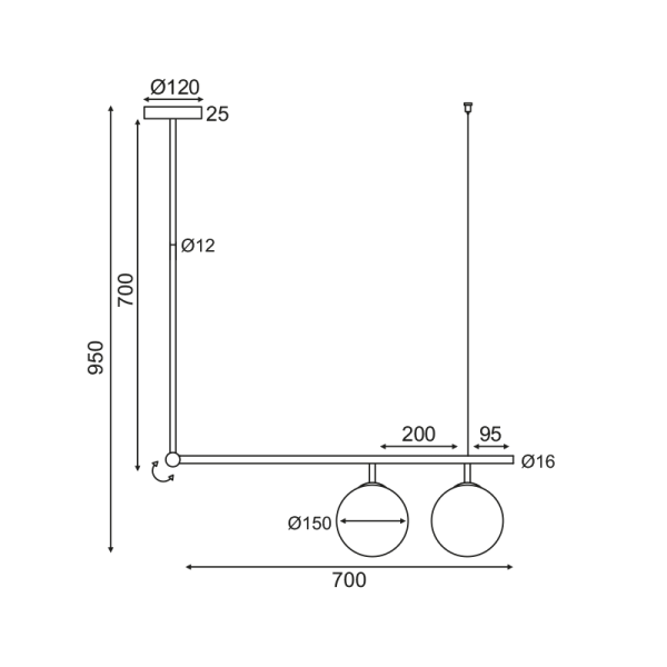 ΚΡΕΜΑΣΤΟ ΦΩΤΙΣΤΙΚΟ 2ΧΕ27 ΜΕΤΑΛΛΙΚΟ+ΟΠΑΛ ΓΥΑΛΙ 76X15XH95CM THETIS - Image 2