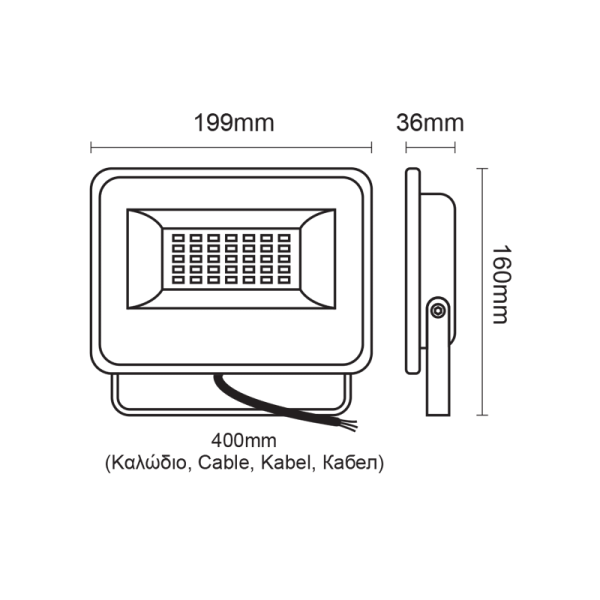 BLACK LED SMD FLOOD LUMINAIRE IP66 50W 3000K 5000Lm 230V AC RA80 - Image 2