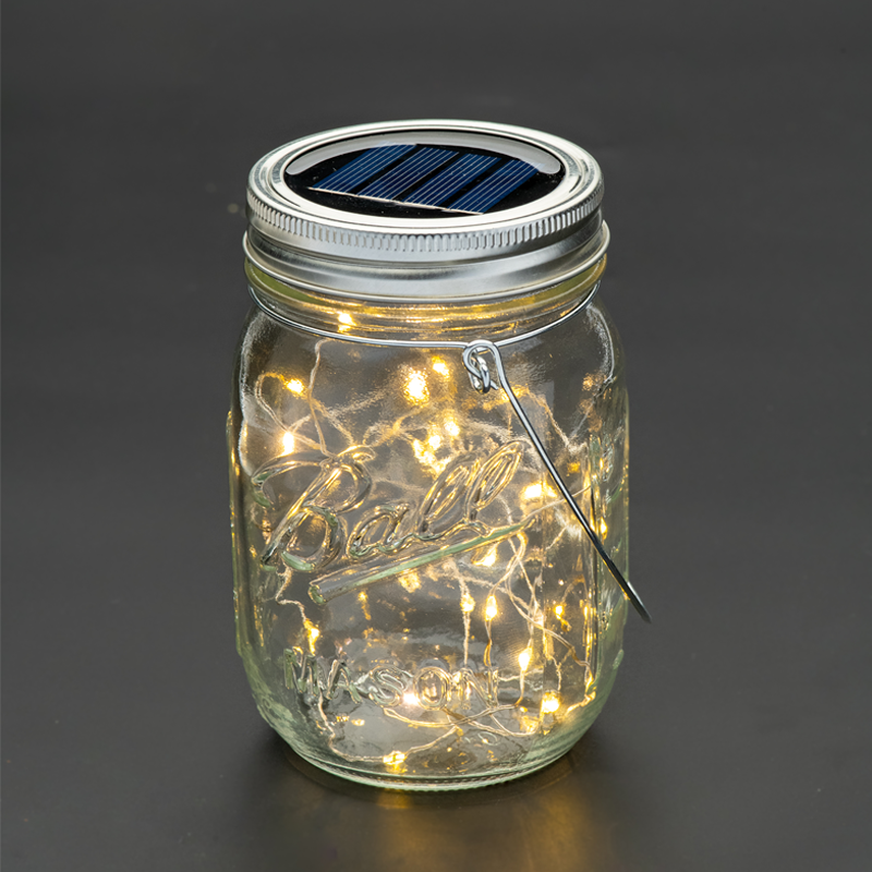 X04201424 20 WW SOLAR LEDS, ΓΥΑΛ. ΒΑΖΟ. ΛΑΜΠ. ΣΕΙΡΑ, ΜΠΑΤ., ΦΒ ΠΑΝΕΛ, ΑΣΗΜΙ ΚΑΛ. ΧΑΛΚΟΥ, IP44, Φ7.7xH13.5cm - Image 1