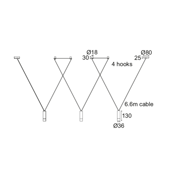 ΚΡΕΜΑΣΤΟ ΦΩΤΙΣΤΙΚΟ 3ΧG9 ΜΑΥΡΟ ΑΛΟΥΜΙΝΙΟ 3x D3,6XH13CM ΚΑΛΩΔΙΟ 6,6M 4HOOKS TERES - Image 2