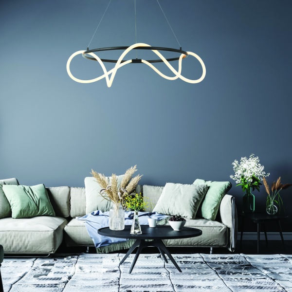 ΚΡΕΜΑΣΤΟ ΦΩΤΙΣΤΙΚΟ LED 60W 3000K 3400LM KYMA ΜΑΥΡΟ ΜΕΤ/ΚΟ IP20 D80XH230CM - Image 2