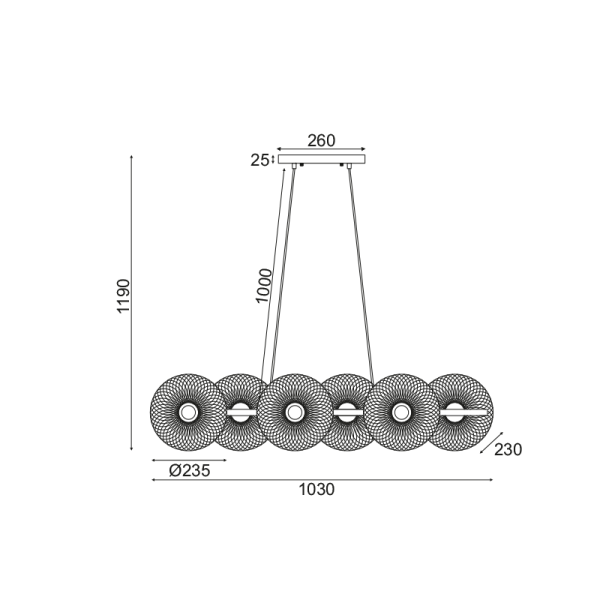 ΚΡΕΜΑΣΤΟ ΦΩΤΙΣΤΙΚΟ 6ΧΕ27 ΜΑΥΡΟ ΜΕΤΑΛΛΙΚΟ 103Χ35ΧΗ119CM KOBE - Image 3