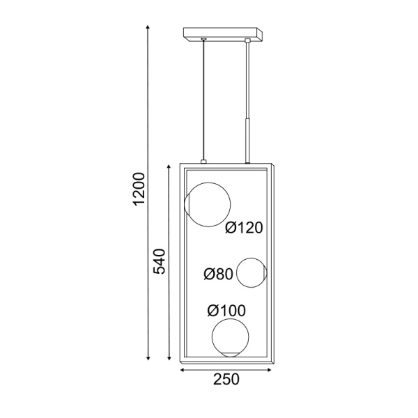 ΚΡΕΜΑΣΤΟ ΦΩΤΙΣΤΙΚΟ 3xG9 QUADRO ΜΑΥΡΟ ΜΕΤ/ΚΟ +ΛΕΥΚΟ ΓΥΑΛΙ 25Χ12Χ120CM - Image 3