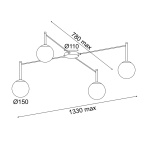 ΟΡΟΦΗΣ Φ/Σ 4xΕ14 TIRAMOLLA ΜΑΥΡΟ ΜΕΤ/ΚΟ +ΛΕΥΚΟ ΓΥΑΛΙ 150Χ75Χ32CM - Image 3