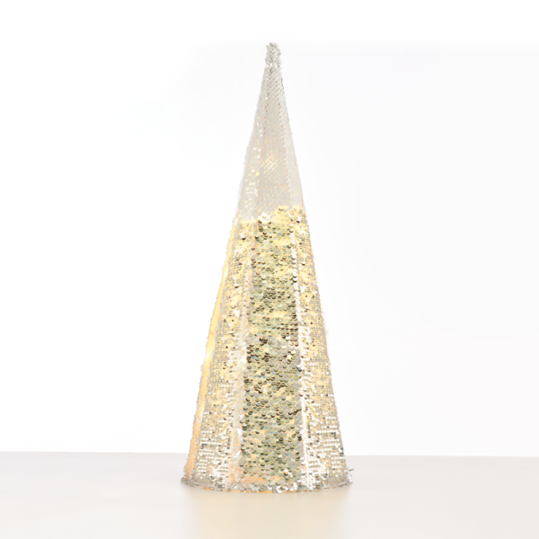 "SILVER & WHITE SEQUIN CONE TREE" 20 WW LED ΛΑΜΠ. ΜΠΑΤ. 3ΧΑΑ,IP20 Φ20,5Χ60CM - Image 2