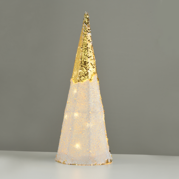 "CHAMPAGNE GOLD & WHITE SEQUIN CONE TREE" 20 WW LED ΛΑΜΠ. ΜΠΑΤ. 3ΧΑΑ,IP20 Φ20,5Χ60CM - Image 2