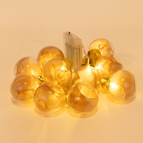 ΣΕΙΡΑ, 10 LED 5mm, ΔΙΑΚΟΣΜΗΤΙΚEΣ ΜΠΑΛΕΣ ΜΕ ΡΟΖ ΧΡΥΣΟ ΥΦΑΣΜΑ, ΜΠΑΤΑΡΙΑΣ 3ΧΑΑ, ΧΡΟΝΟΔΙΑΚΟΠΤΗ, ΘΕΡΜΟ ΛΕΥΚΟ LED ΑΝΑ 15cm,  ΔΙΑΦΑΝΟ PVC ΚΑΛΩΔΙΟ, ΠΡΟΕΚΤΑΣΗ ΠΑΡΟΧΗΣ 30cm, IP20 - Image 2
