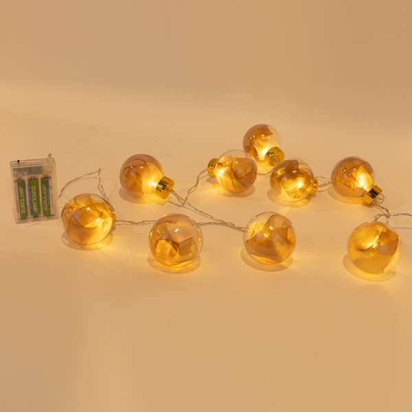 ΣΕΙΡΑ, 10 LED 5mm, ΔΙΑΚΟΣΜΗΤΙΚEΣ ΜΠΑΛΕΣ ΜΕ ΡΟΖ ΧΡΥΣΟ ΥΦΑΣΜΑ, ΜΠΑΤΑΡΙΑΣ 3ΧΑΑ, ΧΡΟΝΟΔΙΑΚΟΠΤΗ, ΘΕΡΜΟ ΛΕΥΚΟ LED ΑΝΑ 15cm,  ΔΙΑΦΑΝΟ PVC ΚΑΛΩΔΙΟ, ΠΡΟΕΚΤΑΣΗ ΠΑΡΟΧΗΣ 30cm, IP20 - Image 4