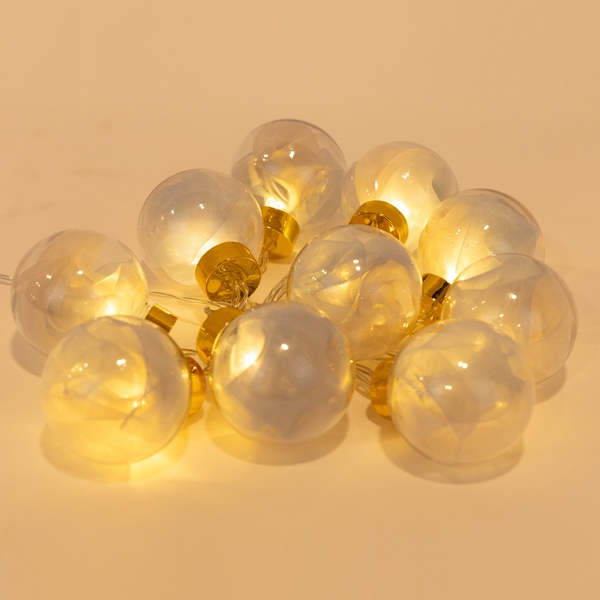ΣΕΙΡΑ, 10 LED 5mm, ΔΙΑΚΟΣΜΗΤΙΚEΣ ΜΠΑΛΕΣ ΜΕ ΑΣΗΜΙ ΥΦΑΣΜΑ, ΜΠΑΤΑΡΙΑΣ 3ΧΑΑ, ΧΡΟΝΟΔΙΑΚΟΠΤΗ, ΔΙΑΦΑΝΟ PVC ΚΑΛΩΔΙΟ, ΘΕΡΜΟ ΛΕΥΚΟ LED ΑΝΑ 15cm, ΠΡΟΕΚΤΑΣΗ ΠΑΡΟΧΗΣ 30cm, IP20 - Image 2
