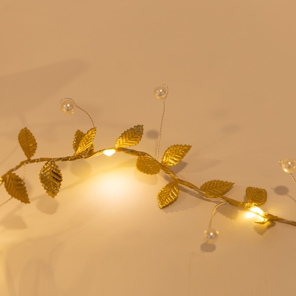 ΣΕΙΡΑ, 15 MINI LED, ΔΙΑΚΟΣΜΗΤΙΚΑ ΦΥΛΛΑ & ΠΕΡΛΕΣ, ΜΠΑΤΑΡΙΑΣ 3xΑΑ, ΧΡΟΝΟΔΙΑΚΟΠΤΗ, ΑΣΗΜΙ ΧΑΛΚΙΝΟ ΚΑΛΩΔΙΟ, ΘΕΡΜΟ ΛΕΥΚΟ LED ΑΝΑ 10cm, ΠΡΟΕΚΤΑΣΗ ΠΑΡΟΧΗΣ 30cm, IP20 - Image 3