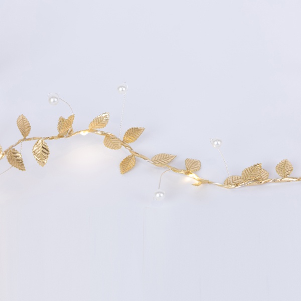 ΣΕΙΡΑ, 15 MINI LED, ΔΙΑΚΟΣΜΗΤΙΚΑ ΦΥΛΛΑ & ΠΕΡΛΕΣ, ΜΠΑΤΑΡΙΑΣ 3xΑΑ, ΧΡΟΝΟΔΙΑΚΟΠΤΗ, ΑΣΗΜΙ ΧΑΛΚΙΝΟ ΚΑΛΩΔΙΟ, ΘΕΡΜΟ ΛΕΥΚΟ LED ΑΝΑ 10cm, ΠΡΟΕΚΤΑΣΗ ΠΑΡΟΧΗΣ 30cm, IP20 - Image 4