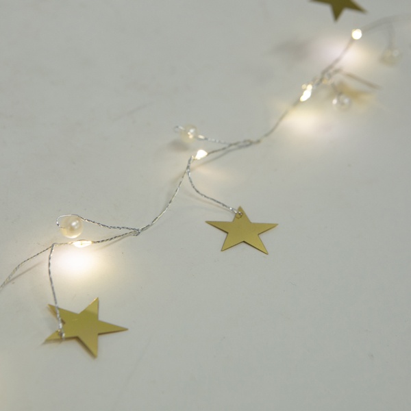 ΣΕΙΡΑ, 20 MINI LED, ΔΙΑΚΟΣΜΗΤΙΚΑ ΑΣΤΕΡΙΑ & ΠΕΡΛΕΣ, ΜΠΑΤΑΡΙΑΣ 3xΑΑ, ΧΡΟΝΟΔΙΑΚΟΠΤΗ, ΑΣΗΜΙ ΧΑΛΚΙΝΟ ΚΑΛΩΔΙΟ, ΘΕΡΜΟ ΛΕΥΚΟ LED ΑΝΑ 7.5cm, ΠΡΟΕΚΤΑΣΗ ΠΑΡΟΧΗΣ 30cm, IP20 - Image 3