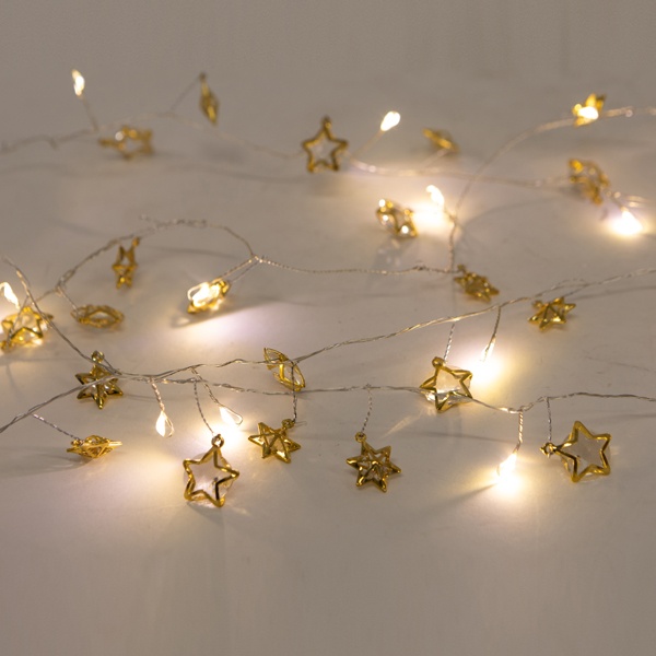 ΣΕΙΡΑ, 20 MINI LED, ΔΙΑΚΟΣΜΗΤΙΚΑ ΑΣΤΕΡΙΑ, ΜΠΑΤΑΡΙΑΣ 3xΑΑ, ΧΡΟΝΟΔΙΑΚΟΠΤΗ, ΑΣΗΜΙ ΧΑΛΚΙΝΟ ΚΑΛΩΔΙΟ, ΘΕΡΜΟ ΛΕΥΚΟ LED ΑΝΑ 10cm, ΠΡΟΕΚΤΑΣΗ ΠΑΡΟΧΗΣ 30cm, IP20 - Image 2