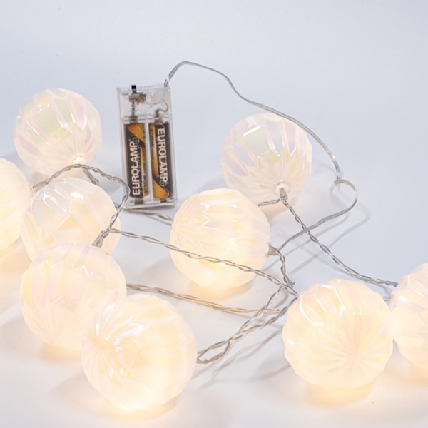 ΣΕΙΡΑ, 10 LED 5mm, ΛΕΥΚΕΣ ΑΝΑΓΛΥΦΕΣ ΜΠΑΛΕΣ, ΜΠΑΤΑΡΙΑΣ 2xAA, ΔΙΑΦΑΝΟ PVC ΚΑΛΩΔΙΟ, ΘΕΡΜΟ ΛΕΥΚΟ LED ΑΝΑ 15cm, ΠΡΟΕΚΤΑΣΗ ΠΑΡΟΧΗΣ 30cm, IP20 - Image 3