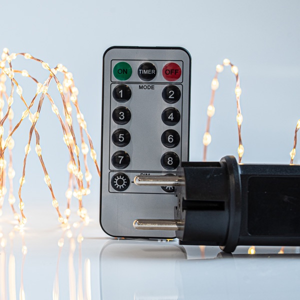 ΣΕΙΡΑ, 300 MINI LED, ΜΕΤΑΣΧΗΜΑΤΙΣΤΗ, ΣΤΑΘΕΡΟ, ΤΗΛΕΧΕΙΡΙΣΤΗΡΙΟ (ON/OFF, TIMER, DIMMER), ΜΠΡΟΝΖΕ ΧΑΛΚΙΝΟ ΚΑΛΩΔΙΟ, ΘΕΡΜΟ ΛΕΥΚΟ LED ANA 1.5cm, ΠΡΟΕΚΤΑΣΗ ΠΑΡΟΧΗΣ 3m, ΙΡ44 - Image 3