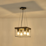 ΦΩΤΙΣΤΙΚΟ ΚΡΕΜΑΣΤΟ ΞΥΛΟ-ΜΕΤΑΛΛO 4ΦΩΤΟ 4XΕ27 Max15w 300x300x1230mm ΜΑΥΡΟ-ΚΑΦΕ ARTE ILLUMINA MULTIPLA - Image 3