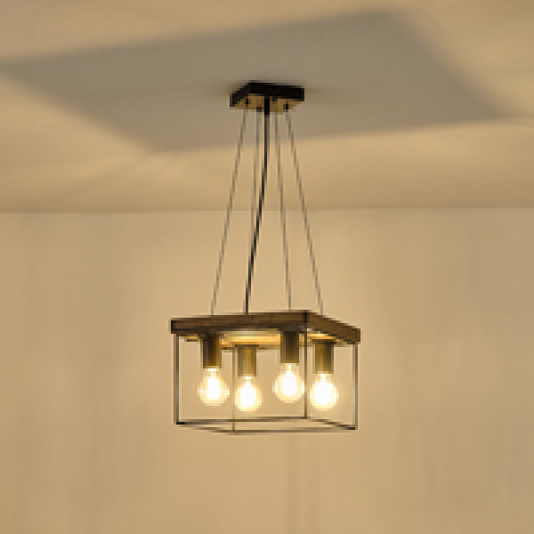 ΦΩΤΙΣΤΙΚΟ ΚΡΕΜΑΣΤΟ ΞΥΛΟ-ΜΕΤΑΛΛO 4ΦΩΤΟ 4XΕ27 Max15w 300x300x1230mm ΜΑΥΡΟ-ΚΑΦΕ ARTE ILLUMINA MULTIPLA - Image 3