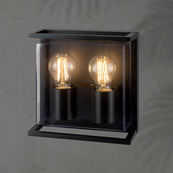 ΑΠΛΙΚΑ ΤΟΙΧΟΥ ΜΕΤΑΛΛΙΚΗ Ε27 2Χ20W 220X220X95mm IP65 ΜΑΥΡΗ ARTE ILLUMINA - Image 2